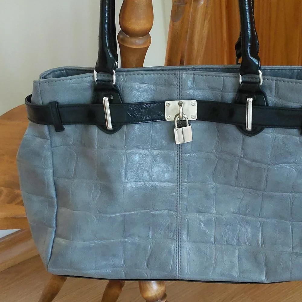Maurices Faux Leather Silver Padlock Shoulder Handbag Gray